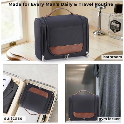 Ralnitote Large Hanging Toiletry Bag for Men, Travel Bathroom Bag with Hook, Hygiene Bag Organizer for Shower, Shaving & Grooming Essentials, Black - color: Black