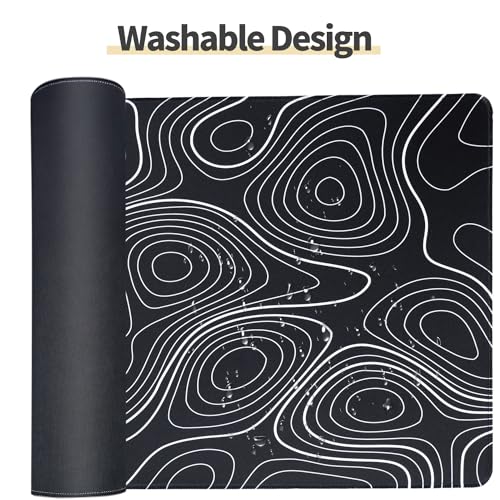 Bloss XL Topographic Mouse Pad Long Desk Mat, Black Mouse Keyboard Pad, Desk Pad, Large Gaming Mouse Mat Non-Slip Rubber (31.5 x 15.7 x 0.12 Inches) - color: Topographic-no Wrist Rest, size: 31.5 in x 15.7 in x 0.12 in