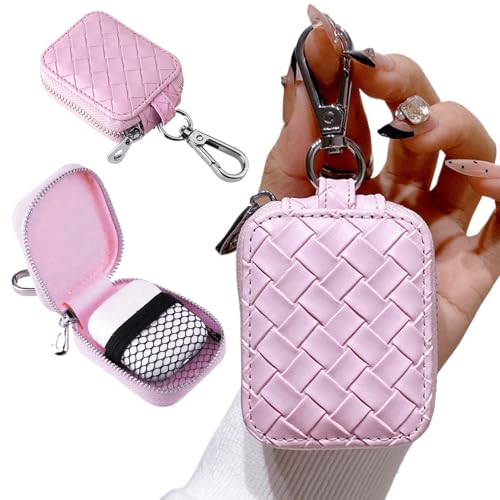 Earbud Case, Headphone Storage Case for AirPods 4/1/2/3/Pro 2 Lattice Pink | PU Leather Plaid Zipper Carrying Pouch Earbuds Bag with Keychain for Wireless Earphones, Wired Headphone & USB Cable - color: Lattice Pink