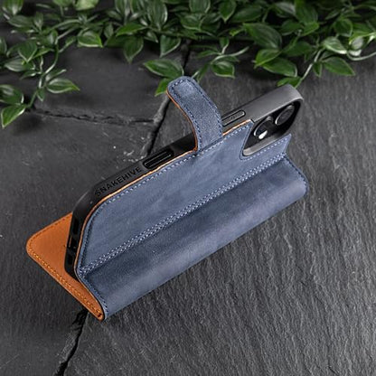 Snakehive Leather Wallet for iPhone 16 - Real Leather Wallet Phone Case - Genuine Leather with Viewing Stand and 3 Card Holder - Flip Folio Cover with Card Slot (Navy) - color: Navy, size: iPhone 16