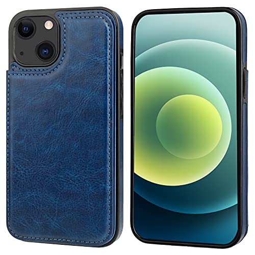 ONETOP for iPhone 13 Wallet Case with Card Holder,Blue | Kickstand,ID/Cash Holder,Case Wallet with Card Slots,Double Magnetic Clasp,Durable PU Leather Shockproof Cover for Women Men - color: Blue