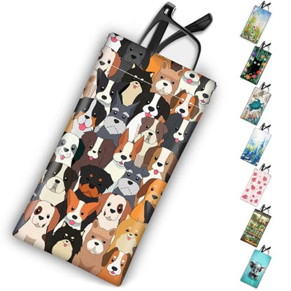 Soft Glasses Case for Sunglasses Eyeglass Slim Pouch | 7x3.5 inches, Portable PU Leather, Squeeze Top, Sunglasses Holder Bag Pouch, For Women Men - color: Dog