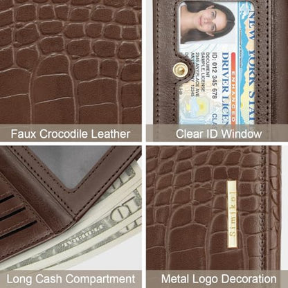 Crocodile Wallets Women Small Luxury Faux Leather Alligator Wallet | Chic RFID Blocking Womens Trifold Credit Card Holder Ladies Mini Purse, Coffee Croc - color: Coffee