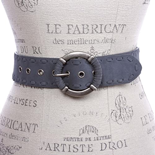 Women's 1 7/8" Lace Edged Braided Cow Suede Leather Round Belt - color: Grey, size: XS/S - 28"