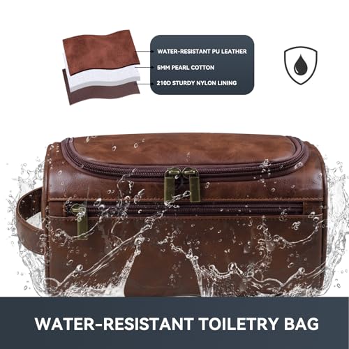 Toiletry Bag for Men,Small Leather Travel Pouch Bag with Hanging hook - color: Deep Brown