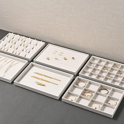 Oirlv Stackable 17 Hooks Sackcloth Jewelry Tray Necklace/Pendant/Long chain Display Showcase Organizer(Pack of 1,Beige) - size: 20 Hooks