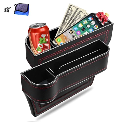 Car Seat Gap Filler Organizer, 2 Pack Multifunctional Car Seat Organizer, Auto Console Side Storage Box with Cup Holders 2 Seat Hooks for Drink, Car Organizer Front Seat for Holding Phone, Sunglasses - color: 1-New Version