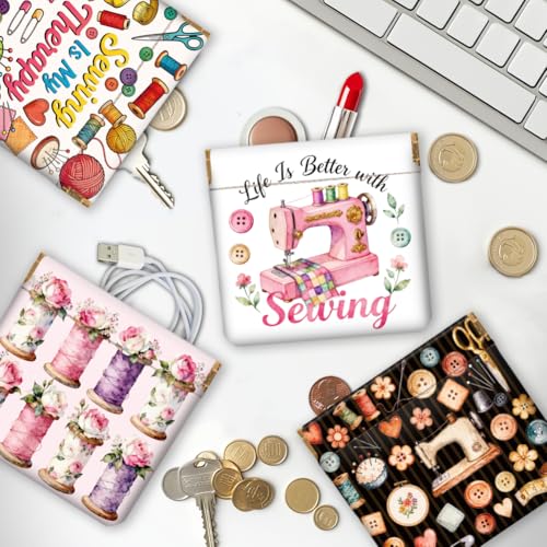 Sewing Machine Series Coin Purse,PU Leather Squeeze Pouch 4PCS | Funny Novelty Design,Small Coin Pouch with Snap Closure,Cute Mini Purse for Women,Teens & Gift Giving,Daily Carry - style: Sewing Machine Series