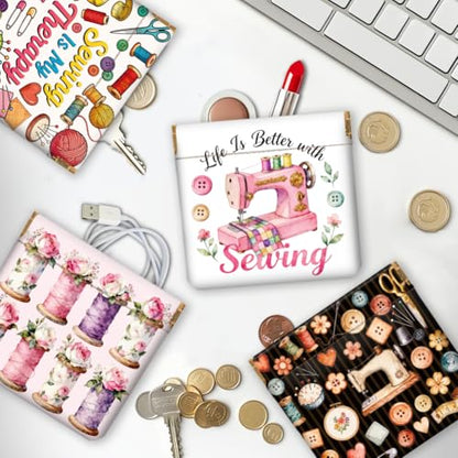 Sewing Machine Series Coin Purse,PU Leather Squeeze Pouch 4PCS | Funny Novelty Design,Small Coin Pouch with Snap Closure,Cute Mini Purse for Women,Teens & Gift Giving,Daily Carry - style: Sewing Machine Series
