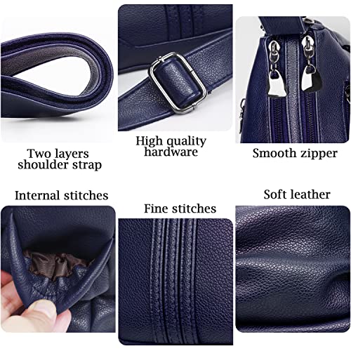 Women Soft PU Leather Shoulder Handbag Multi Pocket Crossbody Bag Ladies Medium Roomy Purses Fashion Tote Top Handle Satchel - color: Blue