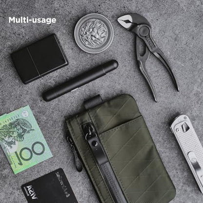 ALPAKA Zip Pouch Pro Slim RFID Blocking Zipper Wallet | Mens EDC Pouch with YKK Zippers, Multi-tool Slot, Holds 4-12 Cards, Compatible with HUB Accessories, Weatherproof Fabrics - color: Dark Green