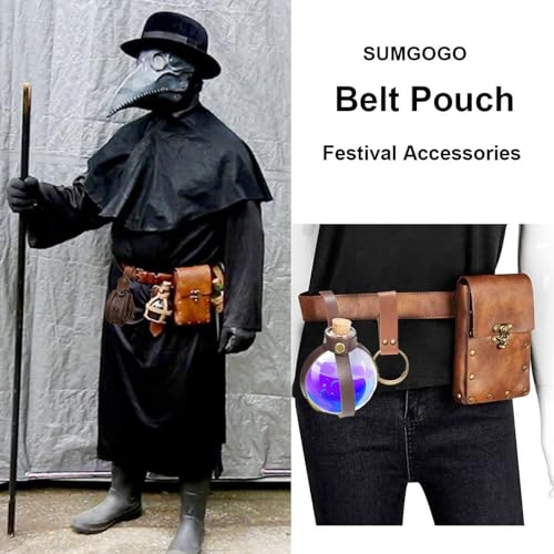Belt Pouch Waist Bag Fanny Pack Steampunk Phone Holder Medieval Bag Leather Belt Renaissance Cosplay Costume Accessories (Tri-Brown) - color: Tri-Brown