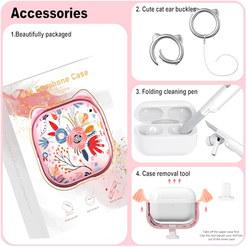 AirPods Pro Case for Women Girly Cat Case Transparent Pink | with Lock, Phone Stand, Keychain & Cleaner Kit, Compatible with Apple Airpods Pro 2nd/1st Generation Case Cover - color: TL-Pink Clear, size: AirPods Pro 2 Case