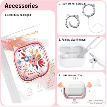 AirPods Pro Case for Women Girly Cat Case Transparent Pink | with Lock, Phone Stand, Keychain & Cleaner Kit, Compatible with Apple Airpods Pro 2nd/1st Generation Case Cover - color: TL-Pink Clear, size: AirPods Pro 2 Case