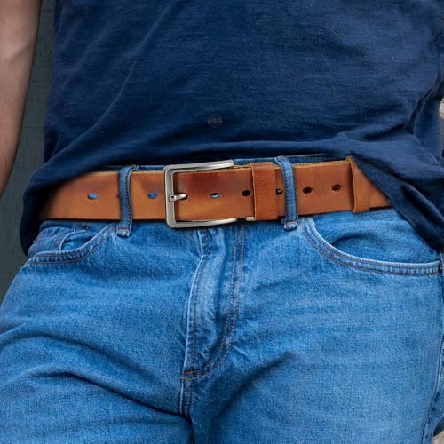 Men's Genuine Leather Casual Belt -Full Grain Leather Belt for Men- 1.5" Handmade Jeans Belt with Gift Box - color: 2pakc Full Grain Belt - 3, size: 42(Fits Waist 40" - 41")