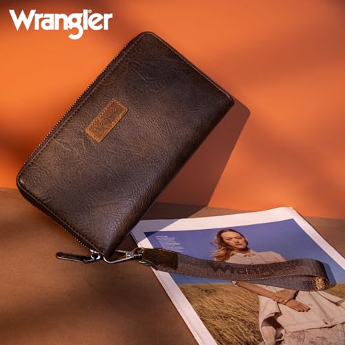 Wrangler Womens Wallet Wristlet Long Purse Designer Clutch Large Capacity Credit Card Holder for Women Men - color: A-coffee