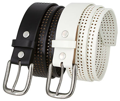 Park Hills Perforated 100% Leather Casual Golf Jean Belt 1-1/2" Wide - color: White, size: 34