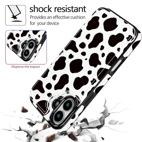Compatible with iPhone 16 Plus Wallet Case with Card Holder, Black Cow Print Flip Folio PU Leather Kickstand Card Slots Case for Women Girls - color: Black Cow Print, size: iPhone 16 Plus 6.7 inch