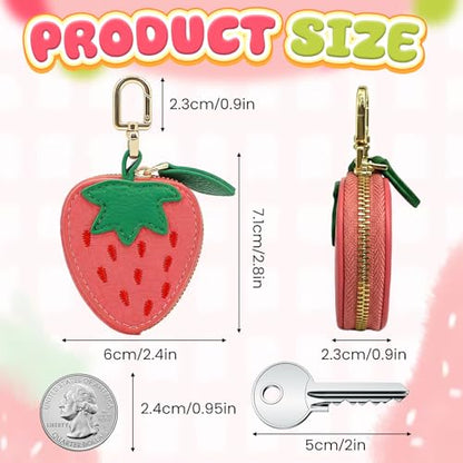 Cute Fruit Coin Purse Keychain, Mini Leather Bag Charms & Pouch Holder for Keys, Handbag, Backpack, Tote Kawaii Strawberry Lemon Charms Accessories Gift for Girls Women (WXC251204)