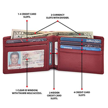 Real Leather Mens Bifold Wallet RFID Blocking Slim Minimalist Front Pocket - Thin & Stylish with ID Window in Gift Box (Nappa, Red) - color: Red Nappa