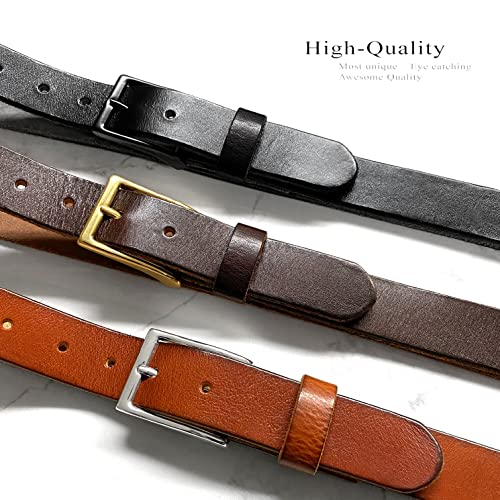 Men's Full Grain Genuine Leather One Piece Casual Dress Belt or Punk Star/Studded Jean Belt, 1-1/8"(30mm) wide - color: Black-black, size: 40