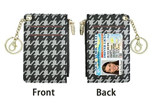 Small Wallets for Women Slim Leather Card Case Holder Wallet Coin Change Purse with Keychain - color: Plaid
