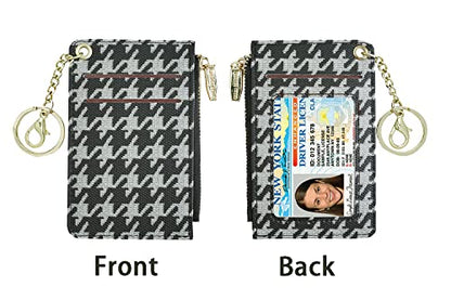 Small Wallets for Women Slim Leather Card Case Holder Wallet Coin Change Purse with Keychain - color: Plaid