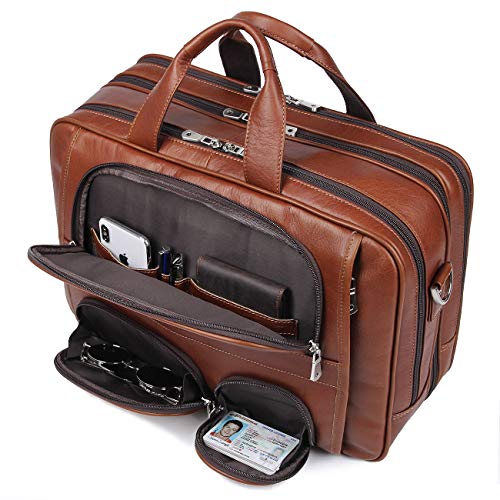 Business Travel Briefcase Genuine Leather Duffel Bags for Men Laptop Bag fits 15.6 inches Laptop - color: Light Brown
