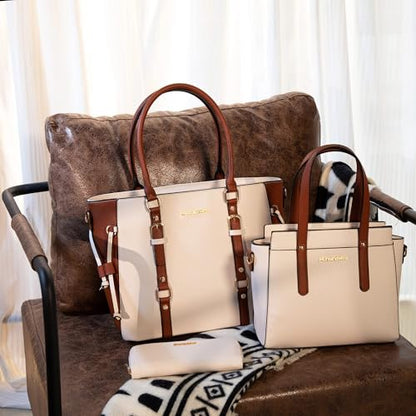 Montana West 3PCS Purses for Women Tote Bag and Wallet Set Shoulder Satchel Handbags - color: 2 Tone Beige & Brown