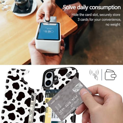 Compatible with iPhone 16 Plus Wallet Case with Card Holder, Black Cow Print Flip Folio PU Leather Kickstand Card Slots Case for Women Girls - color: Black Cow Print, size: iPhone 16 Plus 6.7 inch