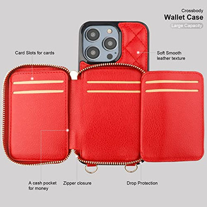 Bocasal Crossbody Wallet Case Card Holder for iPhone 14 Pro Max Red - color: Red