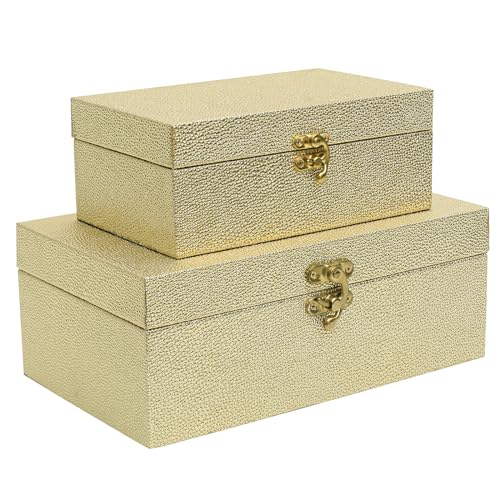 DECOR4SEASON Faux Leather Decorative Storage Boxes Set of 2, Gold | For Keeping Precious Keepsakes, Trinkets, Jewelry And Other Small Items Organized - color: Gold