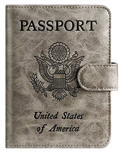Passport Holder Cover Wallet RFID Blocking, Travel Essentials - color: Grey