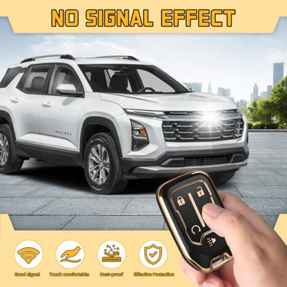 FT FUNTOR for GMC Key Fob Cover with Keychain | Compatible with 2017-2024 Chevy Silverado GMC Sierra Terrain Acadia 1500 2500HD 3500HD, 5-Button, Soft TPU Material - color: Gold/Black