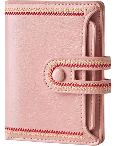 TFKGS Small Wallet for Women Vegan Leather RFID Blocking Bifold Compact Credit Card Holder with Zipper Coin Pocket Pink - color: 3-Pink