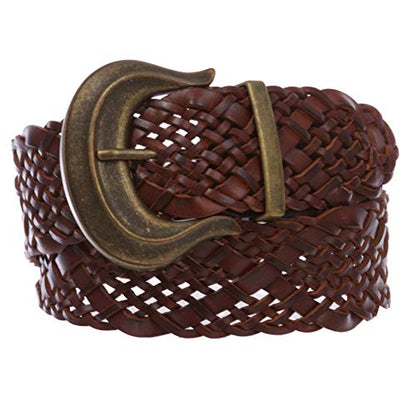 Women's 2" wide Hip High Waist Braided Woven cowhide full grain Leather Belt - color: Tan, size: XL-42" (38"-40" WAIST)