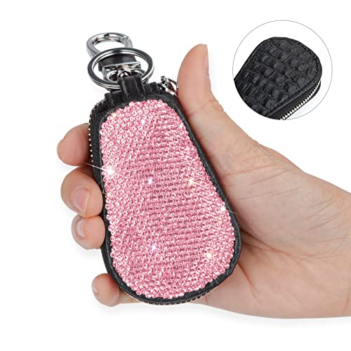 eing Bling Bling Car Key Chain Case Premium Leather Coin Holder Zipper Case Remote Wallet Bag - color: A-rose Red