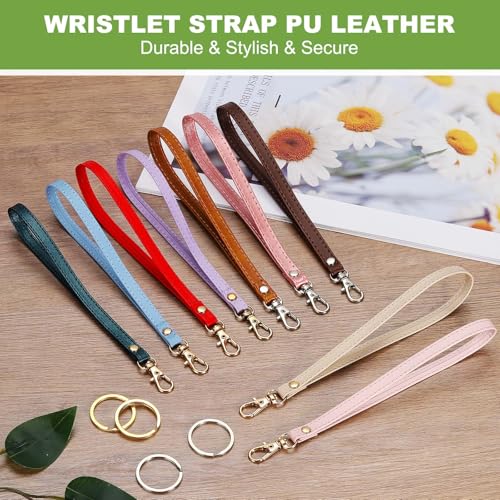 Wristlet Strap PU Leather Keychain Wristlet Lanyard Hand Strap Replacement with Rings Fit for Wallet Purse - color: Rose Red/Silver