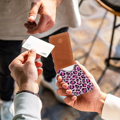 Business Card Holder, PU Leather Printing Business Card Case Pocket with Magnetic Shut, Portable Business Card Carrier Holder for Women or Men (Leopard-Pink) - color: Leopard-Pink