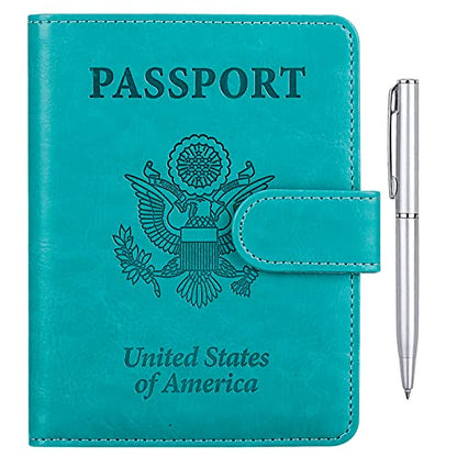 TIGARI Passport Holder for Travel Women Men, PU Leather Waterproof RFID Wallet Cover Case Sleeve, Valentines Day Gifts, Vacation Plane Cruise Travel Document Organizer Essentials - color: B-Teal, style: Upgraded