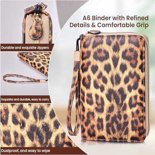A6 Binder Zipper Budget, Planner for Travel & Study | Faux leather A6 organizer with zipper, cash pouches, lined pages, card slots and pen holder for budgeting. - color: Brown