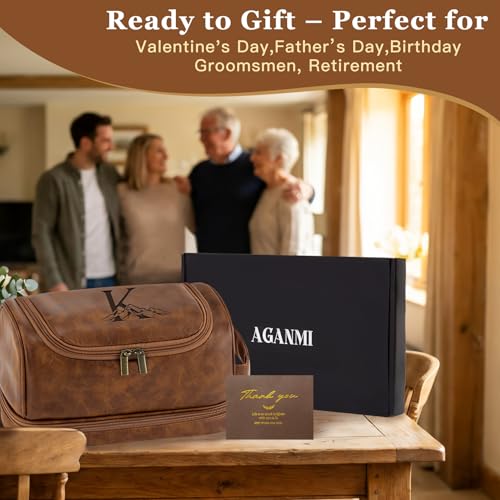 Mens Toiletry Bag Personalized Monogrammed Initial Gifts for Him - color: Light Brown, style: G