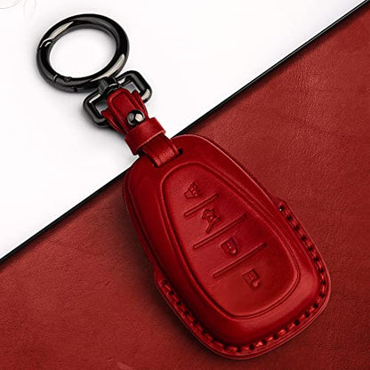 Tukellen Compatible with Chevrolet Leather Key Fob Cover,fit Cruze Volt Bolt Camaro Equinox Sonic Trax Traverse Smart Remote Key, For Leather Key case-Red - color: Red, size: 4 buttons