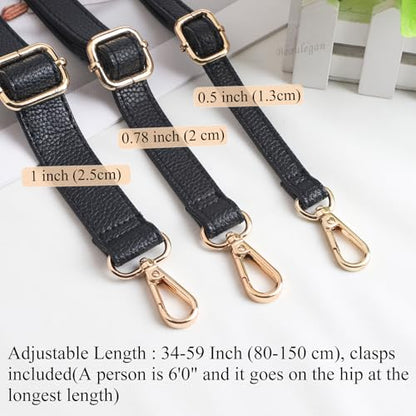 BEAULEGAN Purse Strap Replacement, Black/Silver, 0.5 Inch Wide | Full Grain Microfiber Leather, Adjustable, Crossbody Shoulder Bag - color: Silver Clasp, size: 0.5 Inch Wide