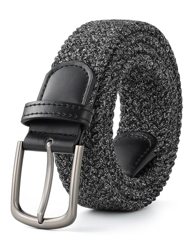 Mile High Life Cotton Stretch Braided Belt, High Elastic No Hole Casual Golf Belt For Men 1 3/8" Wide - color: Dark Grey, size: XXL 44"-46" (52" Length)