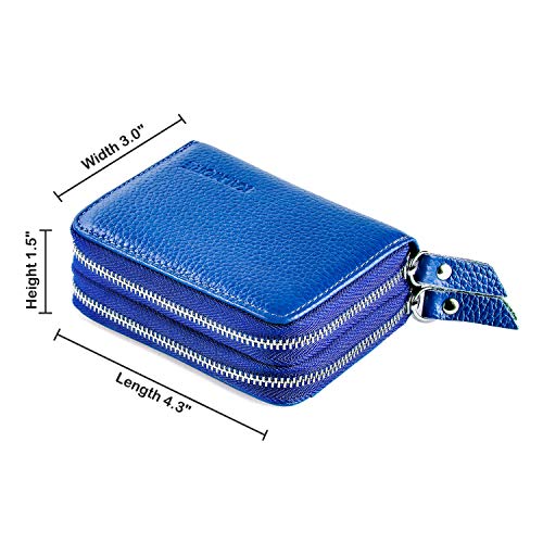 KALMORE Wallets for Women Genuine Leather Double Zipper RFID Blocking Purse with Coin Pocket - color: Blue