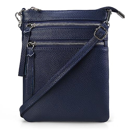 befen Small Genuine Leather Crossbody Purses for Women Trendy Travel Shoulder Handbags with Multiple Zipper Pockets - color: Navy Blue