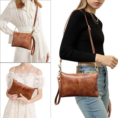 Beurlike Leather Wristlet Wallet Clutch Purses For Women Small Crossbody Phone Bags - color: Vegan Leather Brown