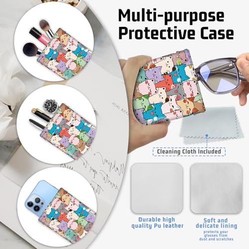 Soft Glasses Case for Sunglasses Eyeglass Slim Pouch | 7x3.5 inches, Portable PU Leather, Squeeze Top, Sunglasses Holder Bag Pouch, For Women Men - color: Cats