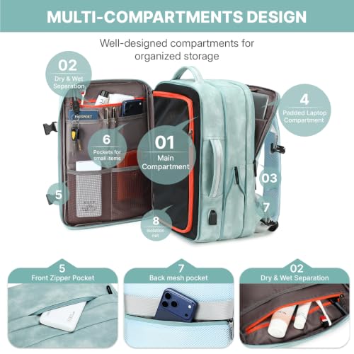 Travel Backpack Women, PU Leather Carry On Backpack Flight Approved, Blue - color: Light Blue